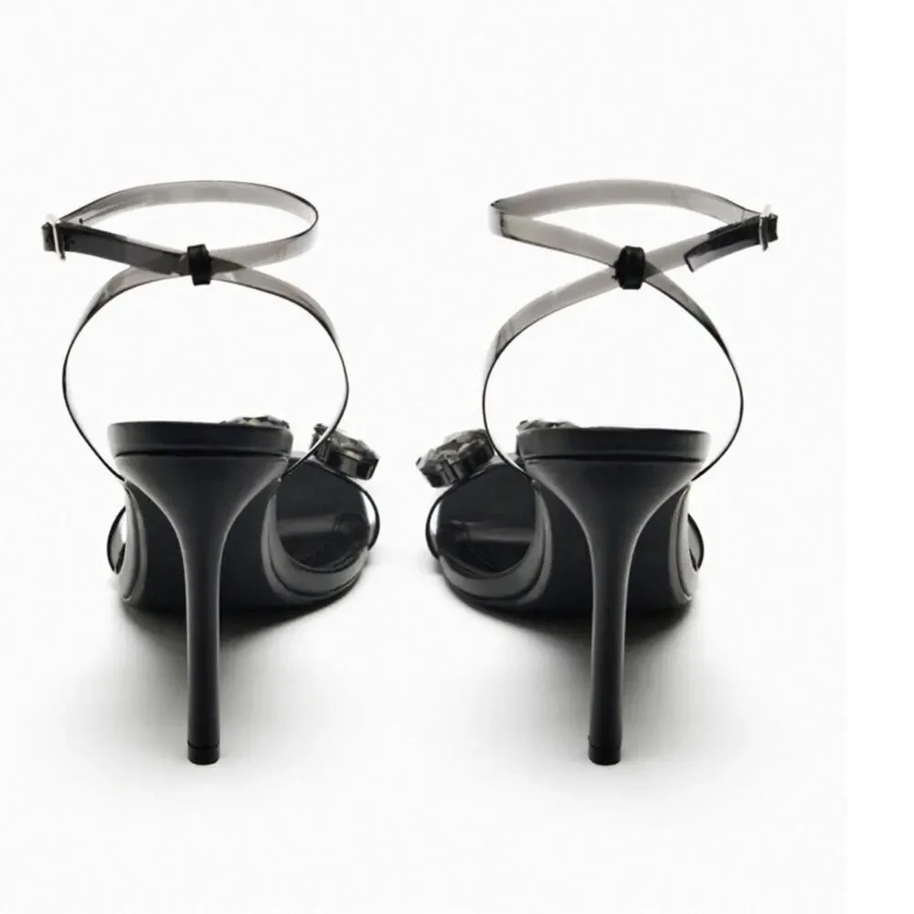 Zara EMBELLISHED VINYL HEELED SANDALS - Picture 5 of 16